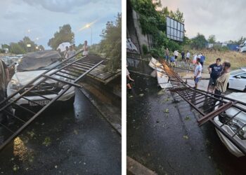 ВИДЕО: Големо невреме во Скопје – паднал дел ограда и рекламно пано врз возила во движење